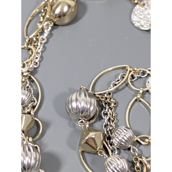 Chicos Two Tone Multi Chain Long Necklace Hammered Oval Link Boho Coastal Chic - Picture 5 of 10